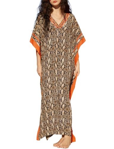 Bsubseach Schlangenmuster Strand Kaftan Kleid Sommer Halbe Ärmel Badeanzug Cover Up Bademode von Bsubseach