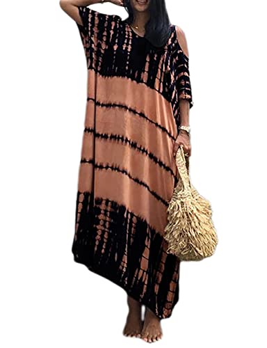 Bsubseach Schwarz Orange Strand Kaftan Kleid für Damen Kalte Schulter Strandponcho für Bademode Caftan Kleider von Bsubseach