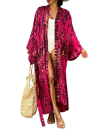 Bsubseach Sexy Badeanzug Cover Ups für Damen Strand Kimono Strickjacke Badeanzug Coverup Resort Wear Rose Rot von Bsubseach