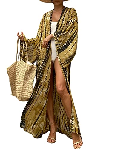 Bsubseach Sexy Badeanzug Cover Ups für Frauen Strand Kimono Strickjacke Badeanzug Coverup Resort Wear Schwarz Gelb von Bsubseach