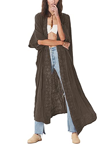 Bsubseach Stickerei Open Front Strandkleid für Damen Half Sleeve Bikini Beach Kimono Cardigan Braun von Bsubseach