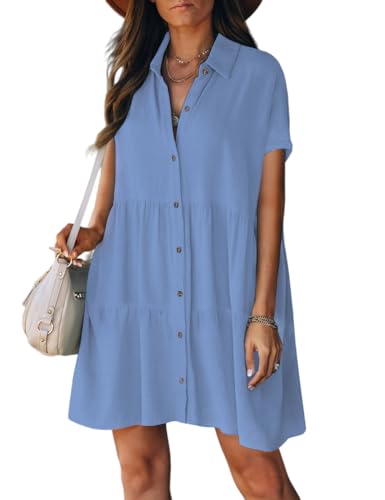 Bsubseach Strand Coverups für Frauen Button Down Kleid Badeanzug Cover Up Resort Freizeitkleidung Urlaubs Outfit Hell Blau XL von Bsubseach