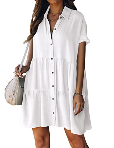 Bsubseach Strand Coverups für Frauen Button Down Kleid Badeanzug Cover Up Resort Freizeitkleidung Urlaubs Outfit Weiß M von Bsubseach