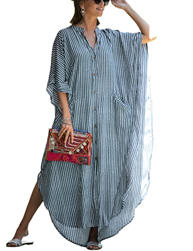 Bsubseach Strand Kaftan Kleider für Damen Strandkleid für Bademode Plus Größe Caftan Kleid Grau Streifen von Bsubseach