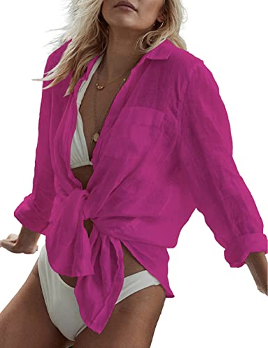 Bsubseach Swim Cover Up für Frauen Button Down Strand Shirt Blusen Badeanzug Coverup Bademode lila von Bsubseach