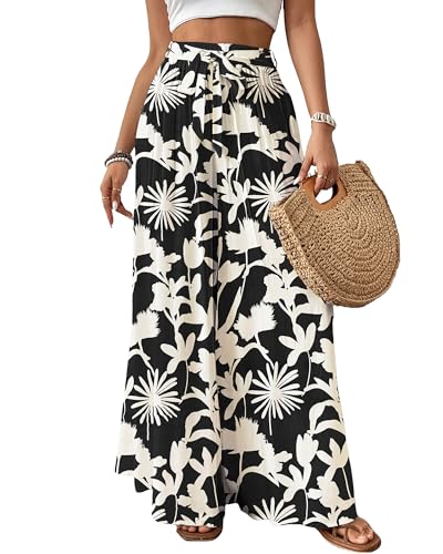 Bsubseach Wide Leg Pants Frau Flowy Floral Palazzo Hosen für Frauen High Waisted Sommer Casual Hosen Cruise Outfits Schwarz Bedruckt M von Bsubseach