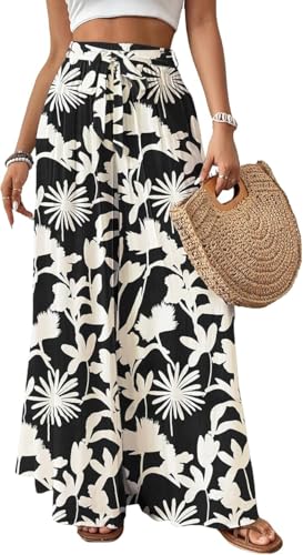 Bsubseach Wide Leg Pants Frau Flowy Floral Palazzo Hosen für Frauen High Waisted Sommer Casual Hosen Cruise Outfits Schwarz Bedruckt S von Bsubseach