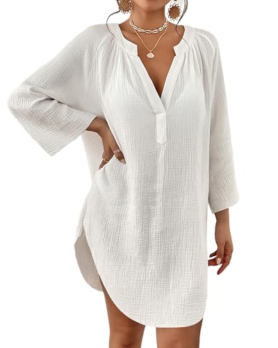 Bsubseach Women Beach Cover Ups Shirt Bikini Badeanzug Coverup Bademode Badeanzug Cover Up Weiß S von Bsubseach