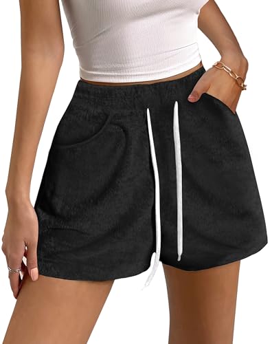 Bsubseach Womens Swim Shorts mit Taschen Drawstring Casual Beach Shorts Sommer Badeanzug Cover Up Urlaub Outfit Schwarz M von Bsubseach