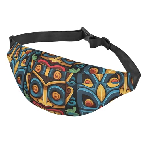 Bauchtasche mit buntem Tiki-Masken-Muster, Bauchtasche für Damen und Herren, wasserdichte Gürteltasche mit verstellbarem Gürtel, lässige Umhängetasche, Reise-Hüfttasche für Sport, Laufen, Radfahren, Bauchtasche mit buntem Tiki-Masken-Muster, Bauchtasche für Damen und Herren, wasserdichte Gürteltasche mit verstellbarem Gürtel, lässige Umhängetasche, Reise-Hüfttasche für Sport, Laufen, Radfahren, von Btcowzrv