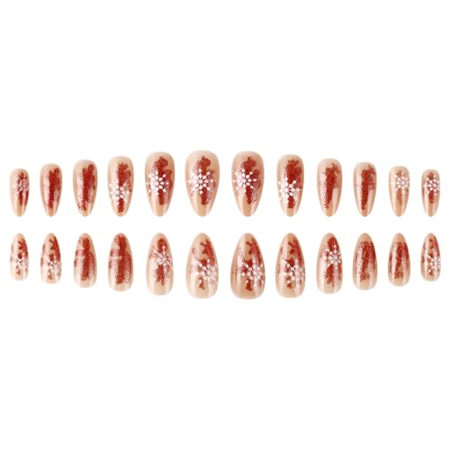 24 x Weihnachts-Acryl-Nägel, Mandel-Glitzer-Designs, volle Abdeckung, künstliche Nägel, glänzend, zum Aufkleben für Frauen von Btgghytr