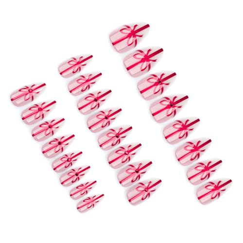 24x/Box Mandel Full Covers Stick On Nails Bowws Press on Nails Short Christmas False Nails Rhinestones Artificial Nails von Btgghytr
