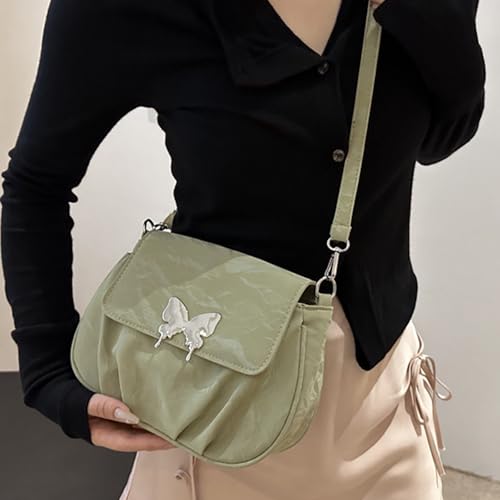 Btgghytr Ästhetische Schmetterlings-Umhängetasche mit modischen Klappenbezügen, plissierte Umhängetasche aus PU-Leder zum von Btgghytr
