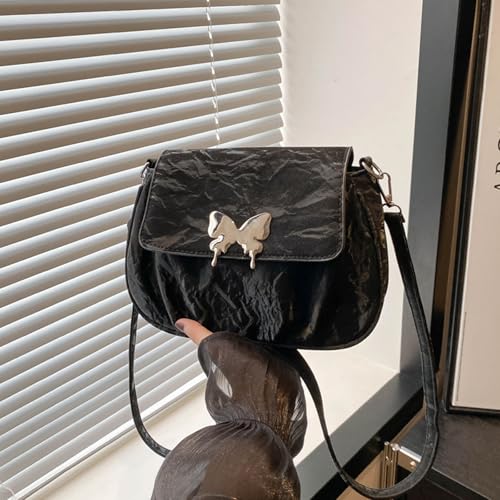 Btgghytr Ästhetische Schmetterlings-Umhängetasche mit modischen Klappenbezügen, plissierte Umhängetasche aus PU-Leder zum von Btgghytr