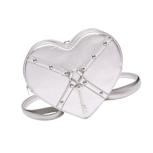 Btgghytr Ausgefallene, herzförmige PU-Leder-Umhängetasche, kompakte Schultertasche mit Nietenakzent, Münztaschen für den von Btgghytr