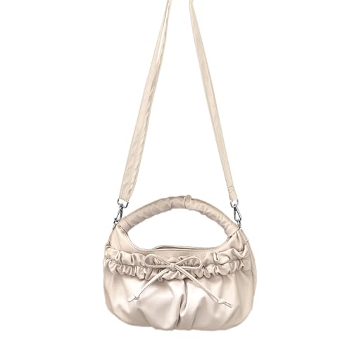 Btgghytr Damen-Umhängetasche mit schönen Schleifen, PU-Leder, Umhängetasche, ästhetische Handtasche, gerüschte von Btgghytr