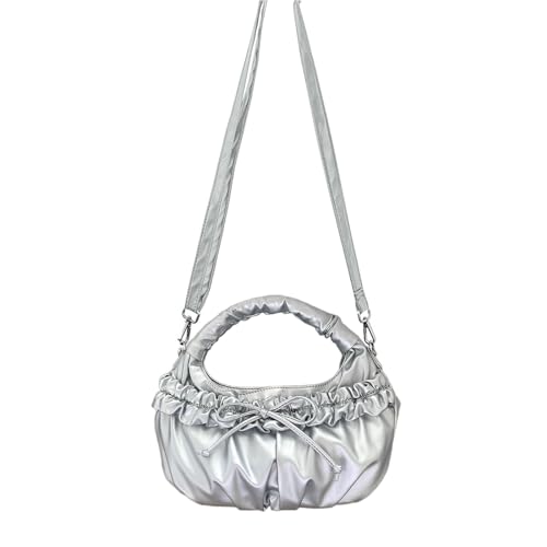 Btgghytr Damen-Umhängetasche mit schönen Schleifen, PU-Leder, Umhängetasche, ästhetische Handtasche, gerüschte von Btgghytr