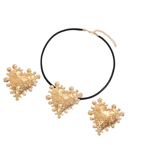 Btgghytr Edgy Asymmetrisches Schmuck-Set mit Herz-Ohrringen und Halskette, leicht, raffinierte Legierung, Ohrstecker und Halskette, zeitgenössisches Zubehör-Set für Damen von Btgghytr