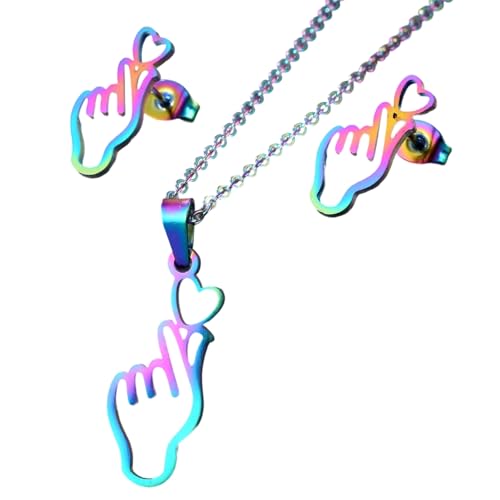 Btgghytr Einzigartige Hand Herz Geste Halskette Ohrringe Edelstahl Textur Mode Ohrstecker für Freizeit und verschiedene Anlässe Edelstahl Halskette Ohrringe, Einheitsgröße, Wie beschrieben, Wie von Btgghytr
