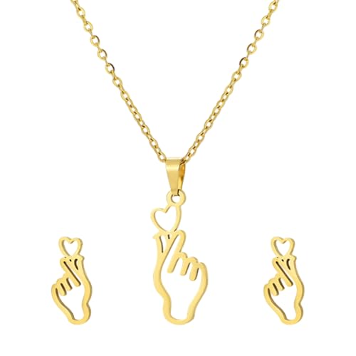 Btgghytr Einzigartige Hand Herz Geste Halskette Ohrringe Edelstahl Textur Mode Ohrstecker für Freizeit und verschiedene Anlässe Edelstahl Halskette Ohrringe, Einheitsgröße, Wie beschrieben, Wie von Btgghytr