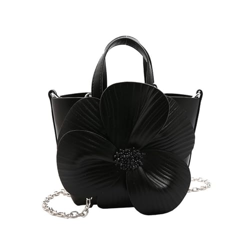 Btgghytr Elegante Umhängetasche aus PU-Leder mit Blumenmuster und abnehmbarer Kette, Abend- und Party-Eimer-Handtasche, von Btgghytr