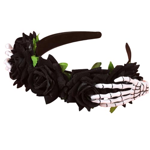 Btgghytr Haarband für Damen und Mädchen, einzigartiges Halloween-Kürbis-Totenkopf-Haarband mit Rose, modischer Stoff, Haarschmuck für Maskerade, Event, niedliches Haarband, Haarschmuck von Btgghytr