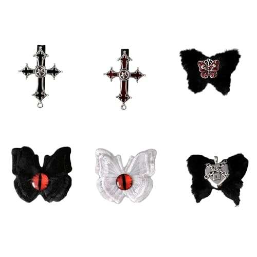 Btgghytr Haarspangen mit Gothic-Kreuzen, Schmetterlings-Haarspangen, langlebig, bequem, modisches Accessoire, Haarstyling-Clips für Damen und Mädchen, 6 Stück von Btgghytr