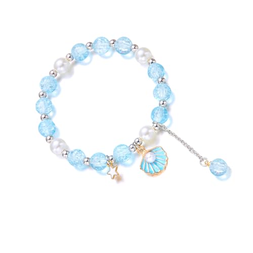 Btgghytr Minimalistischer Seestern-Muschel-Anhänger, zierliche Perlen-Handkette, Schmuck, stilvolles Accessoire, handgefertigtes Geschenk für Mädchen, Kommunionsgeschenk, Einheitsgröße, Wie von Btgghytr