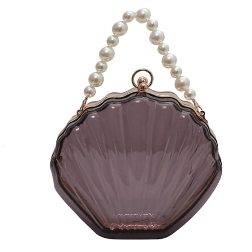 Btgghytr Modische transparente Handtasche für Damen, transparente Messenger-Tasche, Muschelform, Umhängetasche, Perlenkette, von Btgghytr