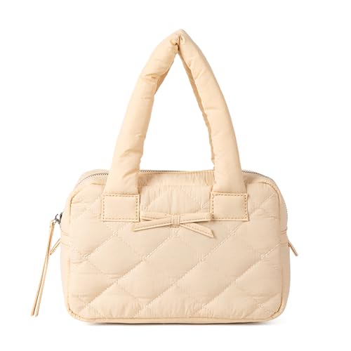 Btgghytr Stilvolle Nylon-Tragetasche mit Schleifen-Akzent und geometrischen Nähten für Damen, kleine Handtasche mit gestepptem Btgghytr Stilvolle Nylon-Tragetasche mit Schleifen-Akzent und geometrischen Nähten für Damen, kleine Handtasche mit gestepptem von Btgghytr
