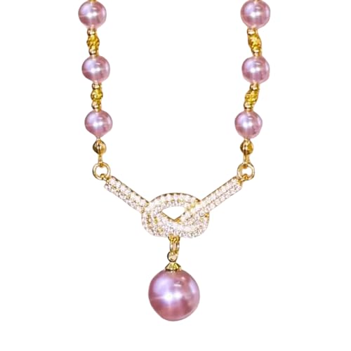 Btgghytr Stilvolle weiße runde Perlen-Anhänger-Halskette, zierliche, verstellbare Schlüsselbein-Kette, Schmuck für Frauen, Abschlussball, Brautschmuck, violetter Anhänger, Einheitsgröße, Wie von Btgghytr