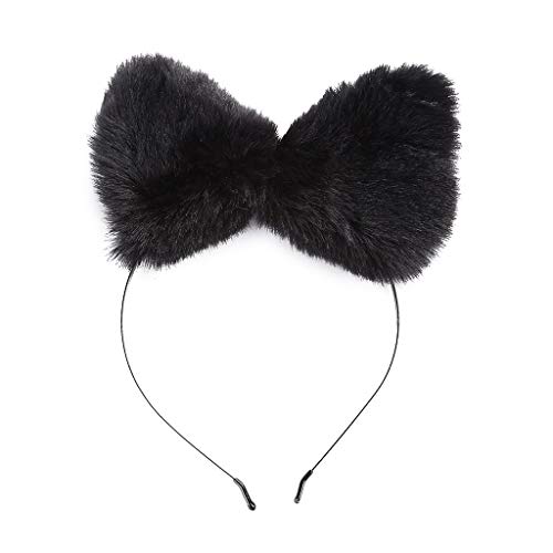 Btgghytr Stirnband für Damen und Mädchen, Kunstfell, Kätzchenohren, Metall-Stirnband, Leopardenmuster, einfarbig, pelzig, Cosplay, Haarreifen, niedliches Haarband, Haar-Accessoires von Btgghytr