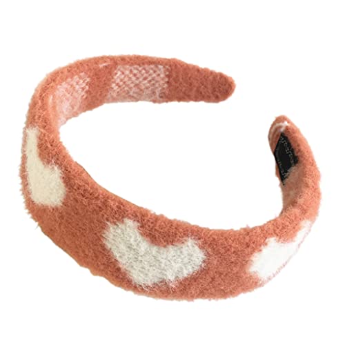Btgghytr Stirnband für Damen und Mädchen, Winter-Herzmuster, Kopfbedeckung, breiter Rand, Acryl-Stirnband, Haarreifen für Geschenk, niedliches Haarband, Haar-Accessoires von Btgghytr