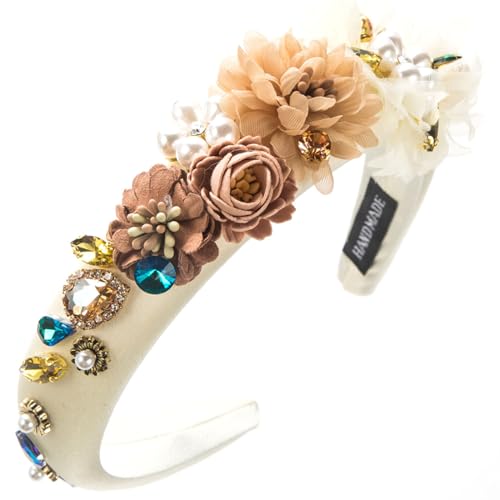 Btgghytr Stirnband für Damen und Mädchen, breites Strass-Stirnband für Damen, französischer Stil, Blumenschaum, Haarreif, Mädchen, lässiges Haarband, Damen, Hochzeit, Haarreifen, niedliches Haarband, von Btgghytr