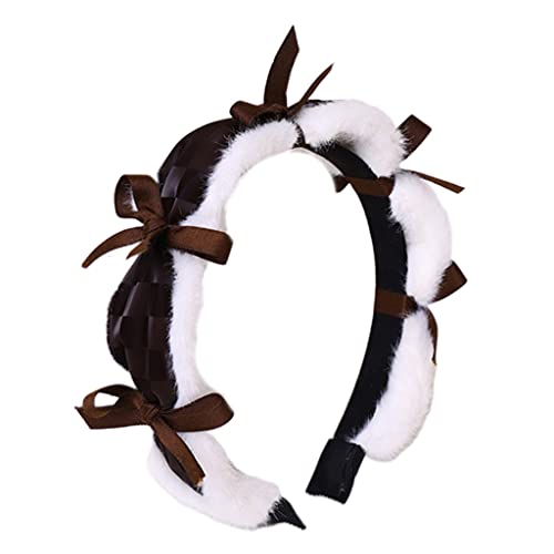 Btgghytr Stirnband für Damen und Mädchen, elegantes PU-Leder-Stirnband für Party, karierte Schleifen, Haarband, täglicher Kopfschmuck, Foto-Requisite, Party, Kostüm, Haarschmuck, niedliches Haarband, Btgghytr Stirnband für Damen und Mädchen, elegantes PU-Leder-Stirnband für Party, karierte Schleifen, Haarband, täglicher Kopfschmuck, Foto-Requisite, Party, Kostüm, Haarschmuck, niedliches Haarband, von Btgghytr