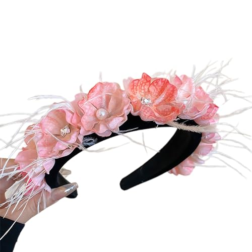 Btgghytr Stirnband für Damen und Mädchen, modisches Blumen-Stirnband, einzigartiges Haarband, Haarschmuck mit Feder und Blumenverzierungen für verschiedene Anlässe, niedliches Haarband, Haarschmuck Btgghytr Stirnband für Damen und Mädchen, modisches Blumen-Stirnband, einzigartiges Haarband, Haarschmuck mit Feder und Blumenverzierungen für verschiedene Anlässe, niedliches Haarband, Haarschmuck von Btgghytr