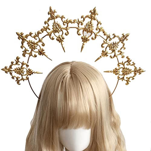 Btgghytr Stirnband für Frauen Mädchen Damen Gothic Lolita KC Gothic Heiligenschein für Sonne Patentante Hairhoop Jungfrau Maria Göttin Kopfschmuck Braut Haarschmuck Niedliches Haarband Haarschmuck von Btgghytr