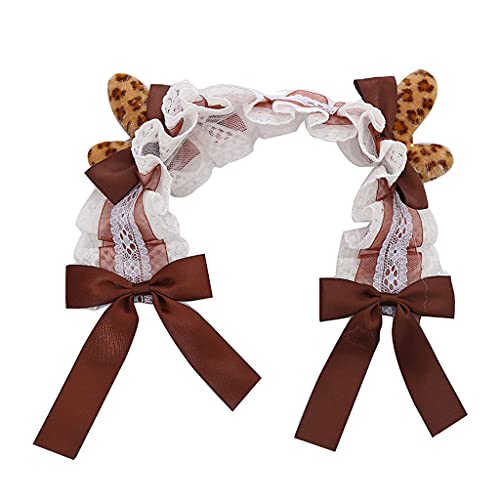 Btgghytr Stirnband für Frauen Mädchen Mädchen Plüschohren Cosplay Schleifen Kopfbedeckung mit Band Rüschen Spitze Plüsch Haarreifen Niedliches Haarband Haarschmuck von Btgghytr