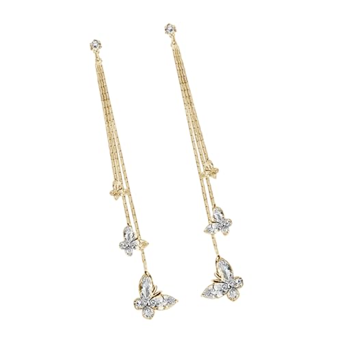 Filigrane 8 cm große Kristall-Schmetterlings-Ohrringe, benutzerfreundlich, Kirsite-Quasten, Schmuck für Party, Hochzeit, Anlass, elegante Tropfenohrringe mit drei Schmetterlingen, Einheitsgröße, Wie von Btgghytr