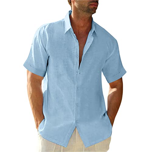 Btlankou Herren Shirts Mens Einfarbige Kurzarm Shirt Short Sleeve Casual Button Down KurzäRmeliges Sommerhemd Freizeithemd Men's T-Shirt Male Hemd Beach Island Party Holiday Leicht von Btlankou