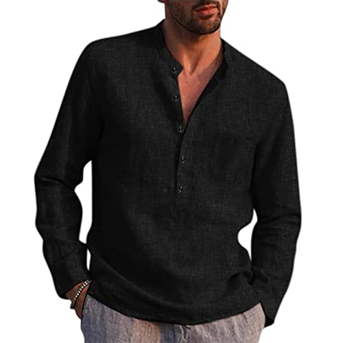 Leinenhemd Herren Hemd Herren Langarm Herbst Winter Hemd Langarm Regular Fit Freizeithemd Shirts Baumwolle Leinen Henley T-Shirts Casual Sommerhemd Langarmshirts Tops von Btlankou