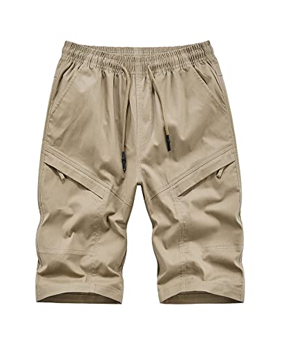 Btmpmcs Herren Cargo Shorts aus Baumwolle Vintage Chino Shorts mit vielen Taschen Sommer Bermuda Kurze Hose Outdoor Freizeithose Arbeits-Hose kurz Gummibund mit Tunnelzug von Btmpmcs