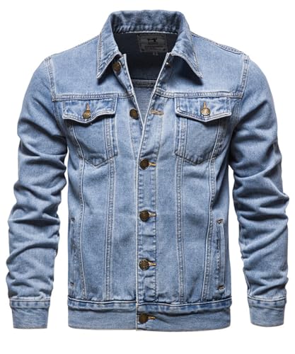 Btmpmcs Herren Classics Jeansjacke Vintage Denim Trucker Jacket Gewaschener Cowboy Übergangsjacke Baumwolle Denim Jacke für Frühling und Herbst Western Motorrad Biker Jeans Mantel Outerwear von Btmpmcs