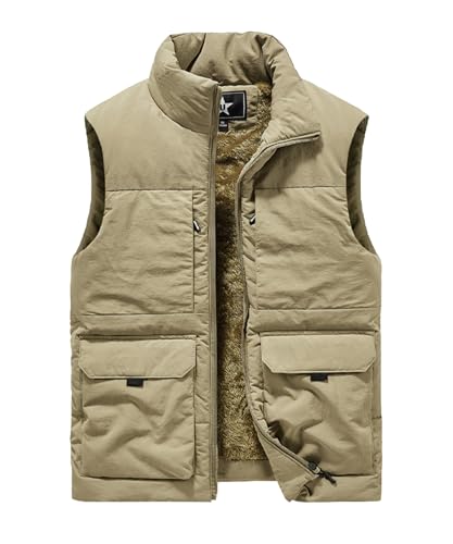 Btmpmcs Herren Fleeceweste mit mehreren Taschen Leicht Steppweste Winter Warme Outdoor Dicke Weste Winddicht Ärmellos Jacke Anglerweste Freizeitweste Arbeitsweste Sportweste von Btmpmcs
