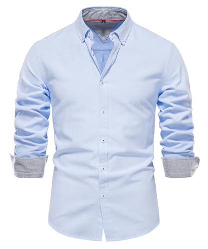 Btmpmcs Herren Hemd Langarm Freizeithemd Baumwolle Businesshemd Button-Down Sommer Hemden Casual Leinenhemd Regular fit Bügelleichte Oberteile Men Shirts Strandhemd Sommerhemd von Btmpmcs