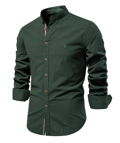 Btmpmcs Herren Hemd Regular Fit Leinenhemd Langarm Stehkragen Leinenshirt Freizeithemden Businesshemden Baumwolle Klassisch Hemden Unifarben Button Down Hemd Casual Herrenhemden Frühling Sommer von Btmpmcs