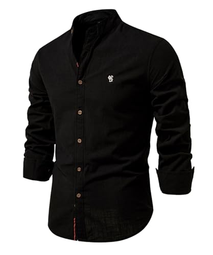 Btmpmcs Herren Hemd Regular Fit Leinenhemd Langarm Stehkragen Leinenshirt Freizeithemden Businesshemden Baumwolle Klassisch Hemden Unifarben Button Down Hemd Casual Herrenhemden Frühling Sommer von Btmpmcs