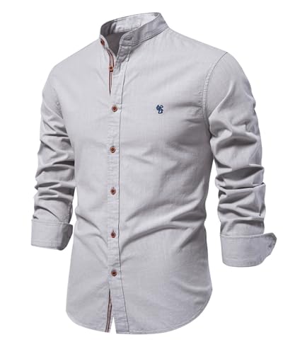 Btmpmcs Herren Hemd Regular Fit Leinenhemd Langarm Stehkragen Leinenshirt Freizeithemden Businesshemden Baumwolle Klassisch Hemden Unifarben Button Down Hemd Casual Herrenhemden Frühling Sommer von Btmpmcs