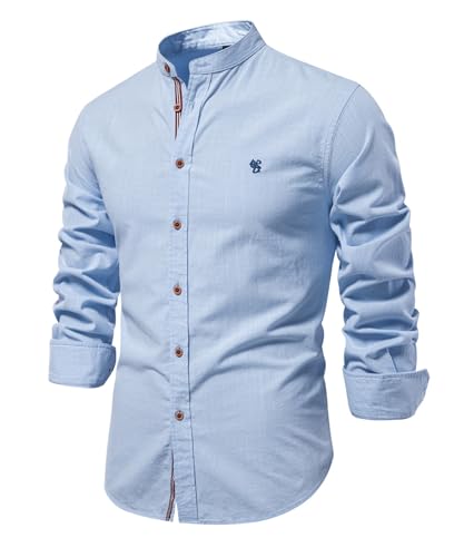 Btmpmcs Herren Hemd Regular Fit Leinenhemd Langarm Stehkragen Leinenshirt Freizeithemden Businesshemden Baumwolle Klassisch Hemden Unifarben Button Down Hemd Casual Herrenhemden Frühling Sommer von Btmpmcs