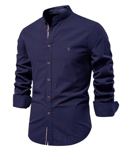 Btmpmcs Herren Hemd Regular Fit Leinenhemd Langarm Stehkragen Leinenshirt Freizeithemden Businesshemden Baumwolle Klassisch Hemden Unifarben Button Down Hemd Casual Herrenhemden Frühling Sommer von Btmpmcs